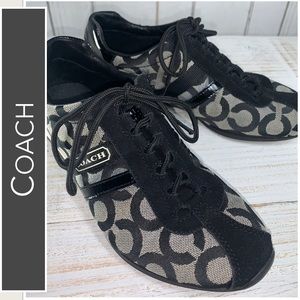 Coach “Kathleen” Sneakers Signature “C” Design, Black Suede, Patent Leather 7M